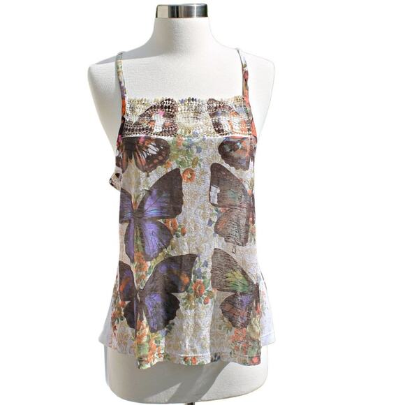 Pros Moda Women's Camisole Tank Indie Sleaze Y2K Butterflies Size S/M - Picture 1 of 15